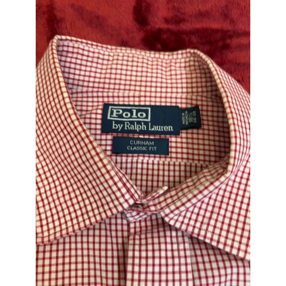 Polo Ralph Lauren Curham Classic Fit Gingham Shirt Red White Mens 16.5 32/33